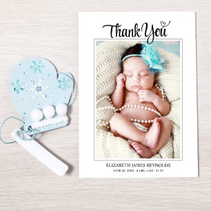 Chic Modern Heart Script Custom Newborn Baby Photo Thank You Card
