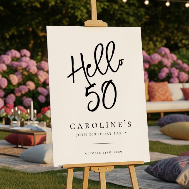 Chic Modern "Hello 50" Birthday Party Welcome Sign (Creator Uploaded)