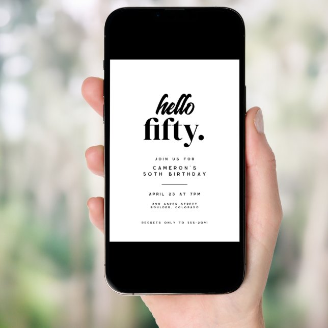 Chic Modern Hello Fifty 50th Birthday Party Invitation (Front Digital)