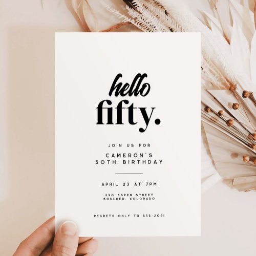 Chic Modern Hello Fifty 50th Birthday Party Invitation
