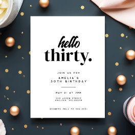 Chic Modern Hello Thirty 30th Birthday Party Invitation