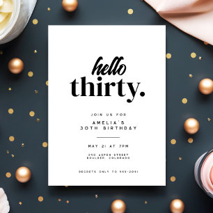 Chic Modern Hello Thirty 30th Birthday Party Invitation