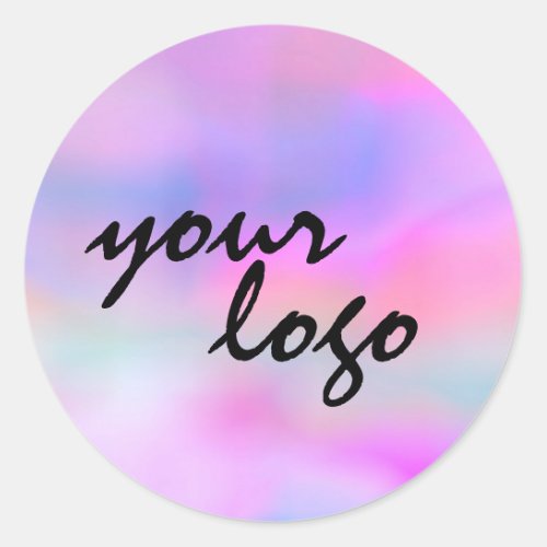 Chic Modern holographic pastel rainbow brand logo  Classic Round Sticker