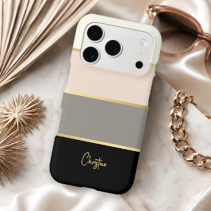 Chic Modern Horizontal Stripes Pattern with Name Iphone 18 Pro Case