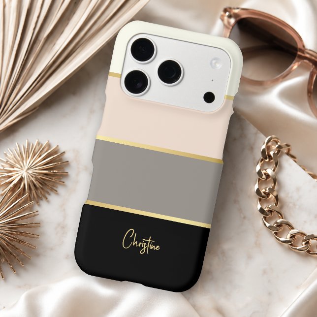 Chic Modern Horizontal Stripes Pattern with Name Iphone Case (Chic Modern Horizontal Stripes Pattern with Name Iphone 18 Case)