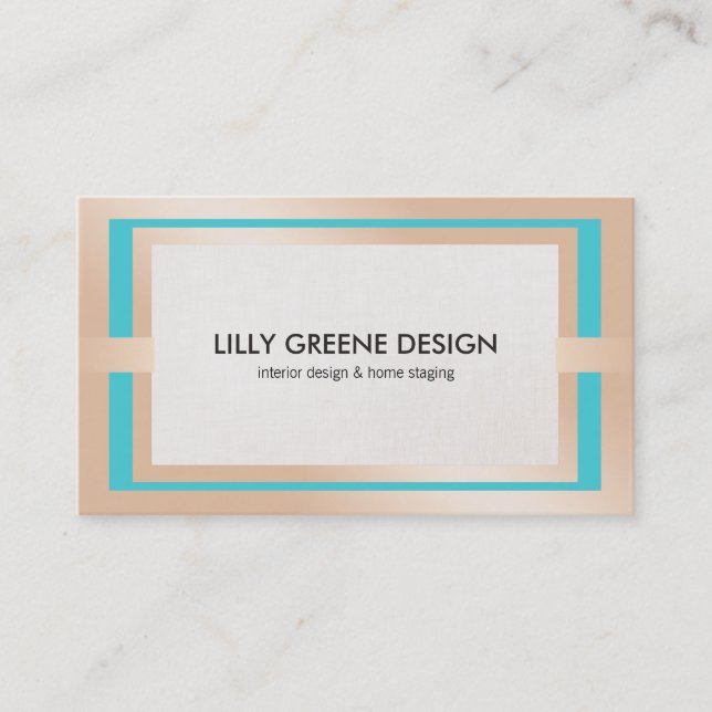 Chic Modern Interior Decorator Turquoise Business Card (Front)