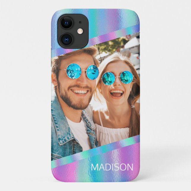 Chic Modern Iridescent Girly Photo Personalized Case-Mate iPhone Case (Back)