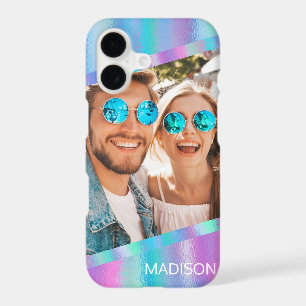 Chic Modern Iridescent Girly Photo Personalized iPhone 17 Case