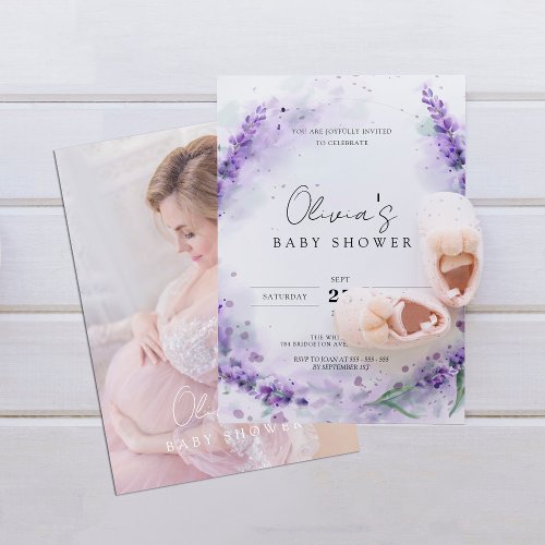 Chic Modern Lavender Photo Baby Shower Invitation