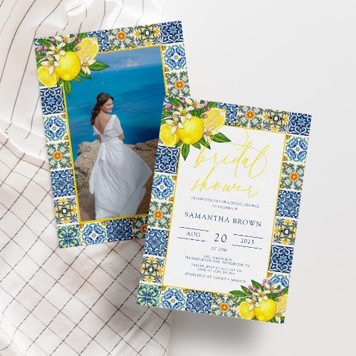 Chic Modern Lemon Mediterranean Bridal Shower Invitation