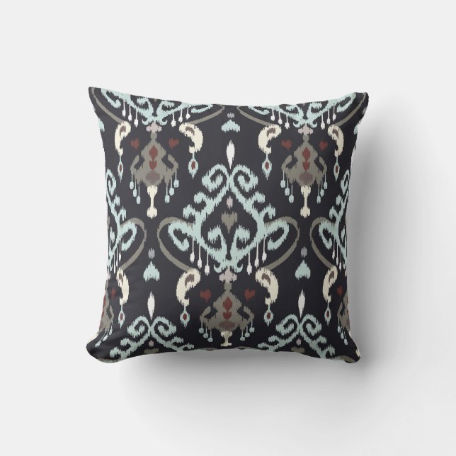 Chic modern light blue black ikat tribal pattern throw pillow (Front)