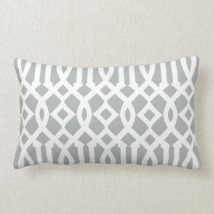 Chic Modern Light Gray and White Trellis Pattern Lumbar Pillow