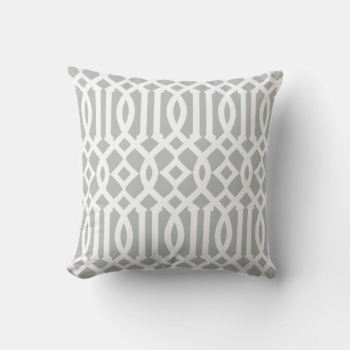 Chic Modern Light Gray and White Trellis Pattern Throw Pillow