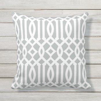Chic Modern Light Gray And White Trellis Pattern Throw Pillow by cardeddesigns at Zazzle