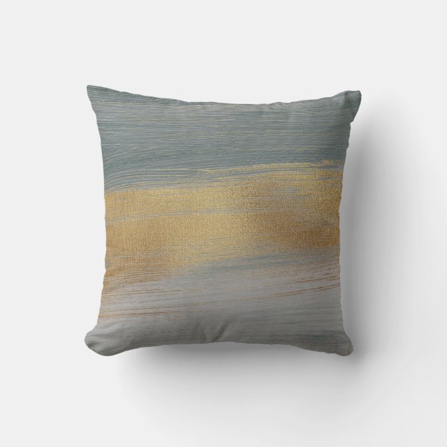 Chic Modern light Gray Gold Abstract Brushstrokes Throw Pillow (Front)