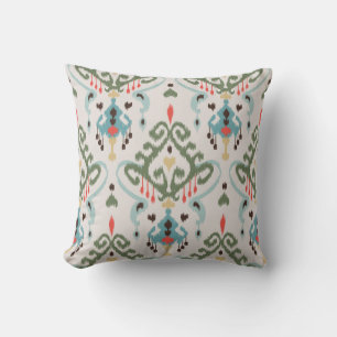 Chic modern light green blue ikat tribal pattern throw pillow