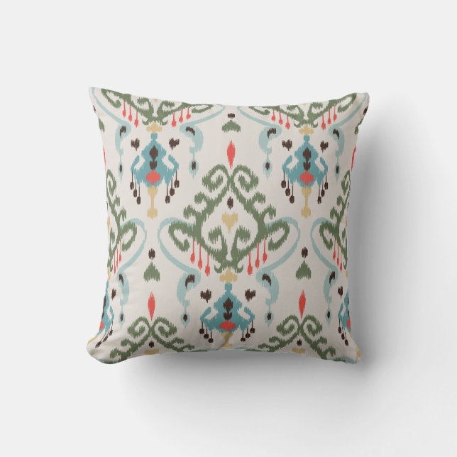 Chic modern light green blue ikat tribal pattern throw pillow (Front)