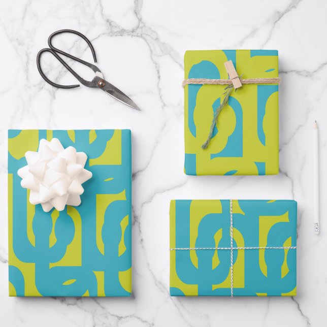 Chic Modern Lime and Turquoise Loop Pattern Wrapping Paper Sheets (Front)