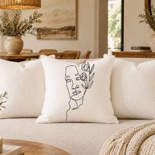 Chic Modern Line Art Face Abstract Decorative Throw Pillow