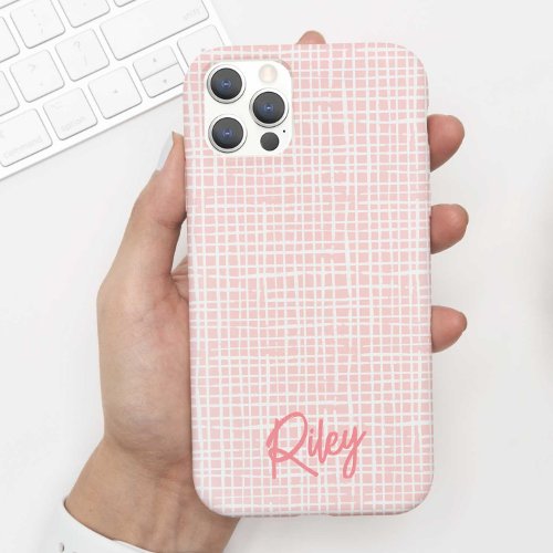 Chic Modern Lt Pink Coral Hand Drawn Pattern Name iPhone 15 Case