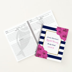 Chic Modern Luxe Pink Roses Bridal Shower Recipe Notebook