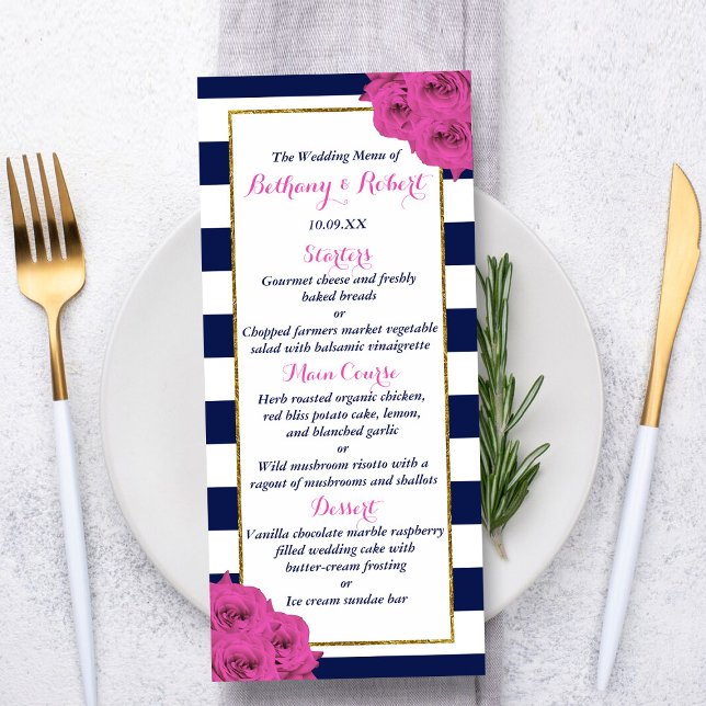 Chic Modern Luxe Pink Roses Wedding Menu (Creator Uploaded)