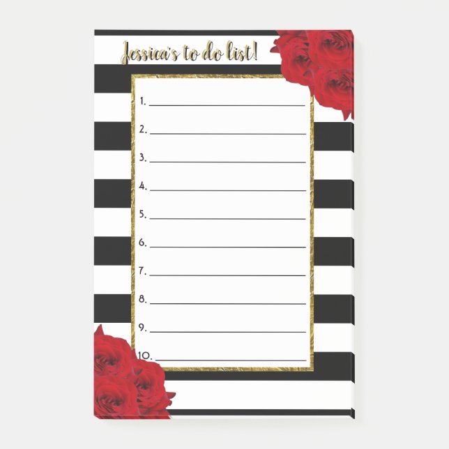 Chic Modern Luxe Red Roses To Do List Post-it Notes (Front)