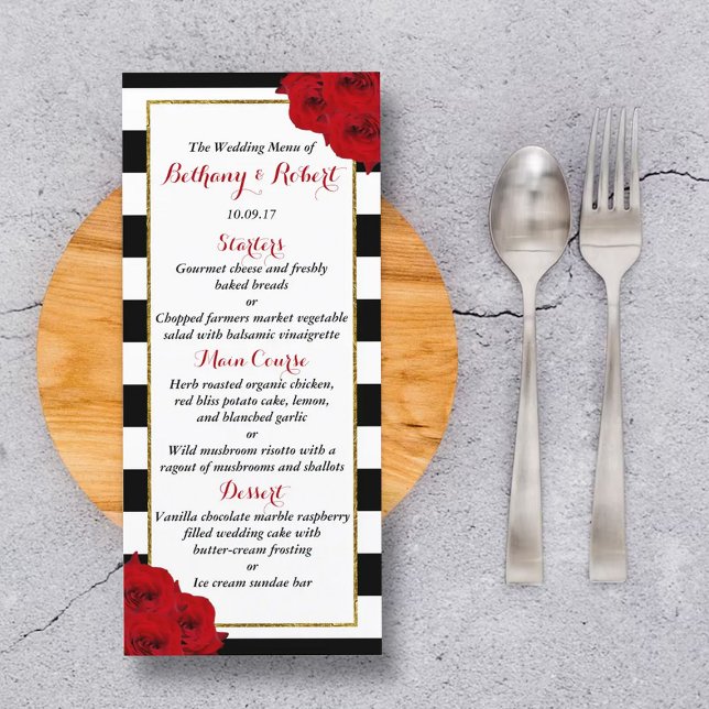 Chic Modern Luxe Red Roses Wedding Menu (Creator Uploaded)