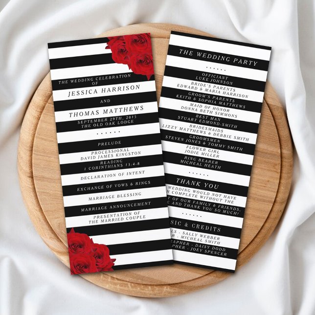 Chic Modern Luxe Red Roses Wedding Program (Creator Uploaded)