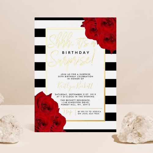 Chic Modern Luxe Shhh Surprise Birthday Real Foil Invitation