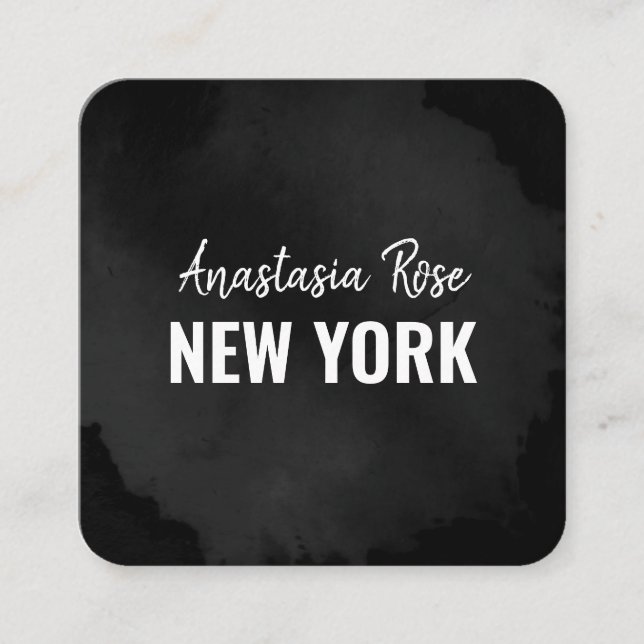 Chic Modern Luxury Plain Black Simple Minimalist Square Business Card (Front)