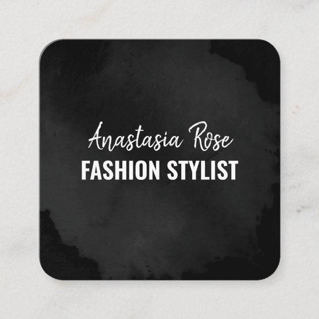 Chic Modern Luxury Plain Black Simple Minimalist Square Business Card (Front)