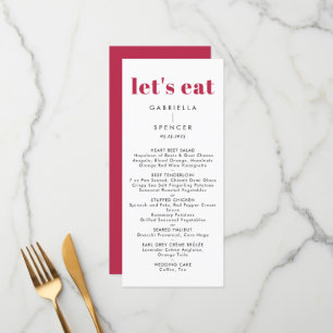 Chic Modern Magenta Red White Monogram Wedding Menu