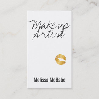 chic modern makeup artist lips kiss simple gold business card