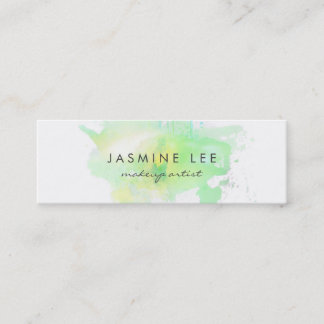 chic modern makeup artist watercolor green budget mini business card