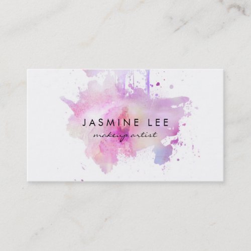 chic modern makeup artist watercolor purple grunge business card