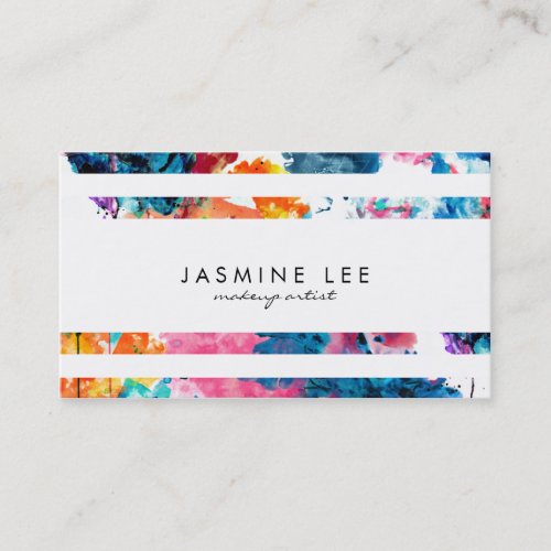 chic modern makeup artist watercolor stripes blue business card