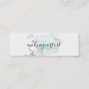 chic modern makeup artist watercolor teal flower mini business card