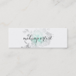chic modern makeup artist watercolor teal flower mini business card