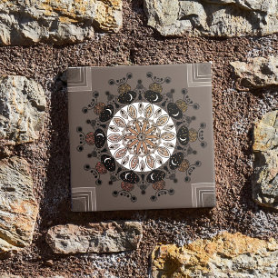 chic modern mandala black white simple brown ceramic tile
