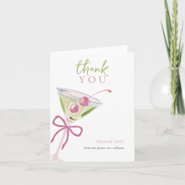 Chic Modern Martini Bridal Shower Thank You Card (Front)