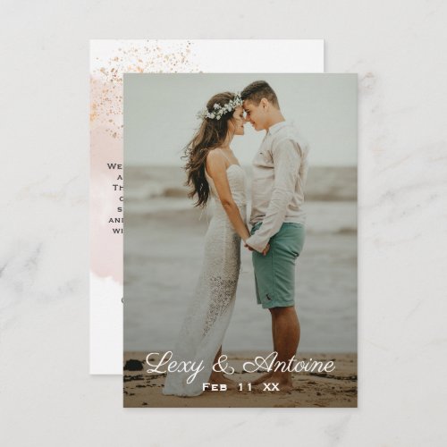 Chic Modern Mauve Watercolor Gold Wedding Photo Thank You Card