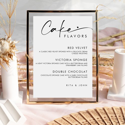 Chic Modern Menu Cake Wedding Cake Sign