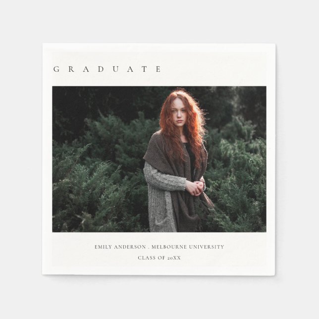 CHIC MODERN MINIMAL CLEAN CUSTOM PHOTO GRADUATION NAPKINS (Front)