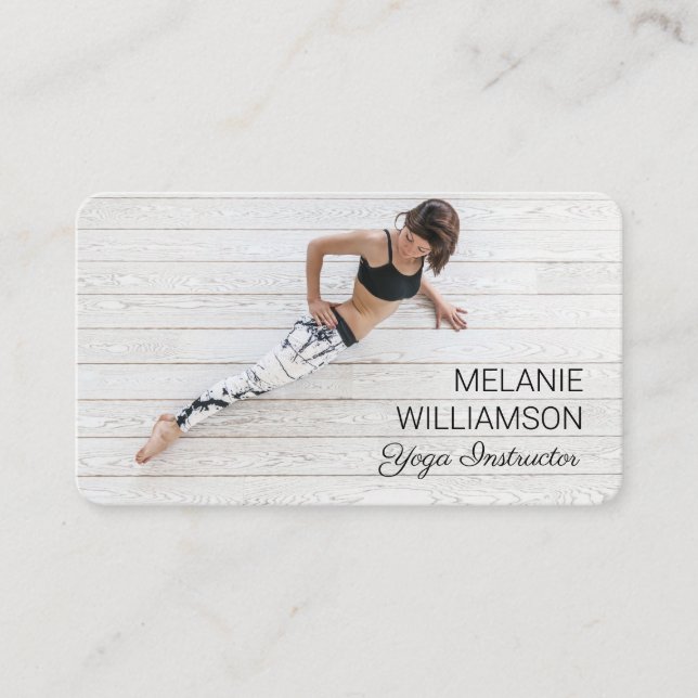 Chic Modern Minimal Yoga Fitness Instructor Photo Business Card (Front)
