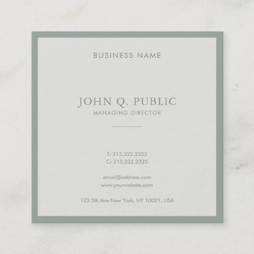 Chic Modern Minimalist Design Elegant Green Plain Square Business Card