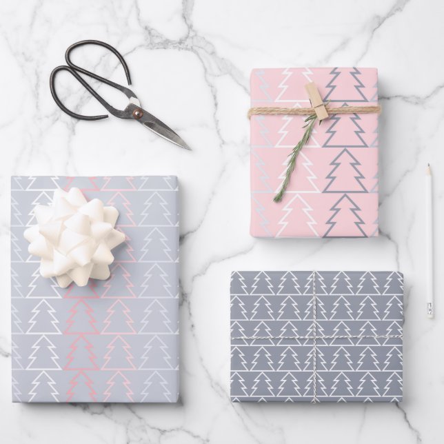Chic Modern Minimalist Gray Pink Wrapping Paper Sheets (Front)