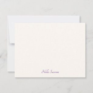 Chic Modern Minimalist Ivory & Purple Personalized Note Card