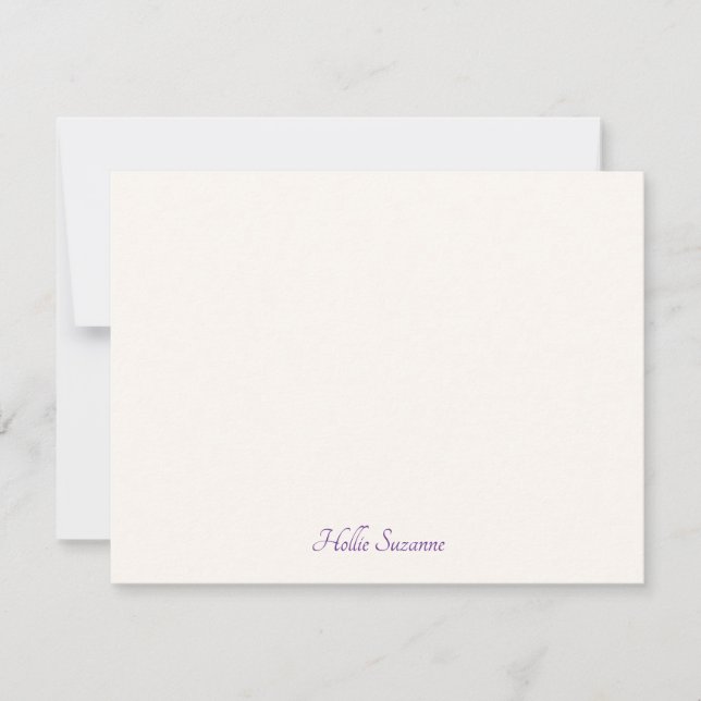 Chic Modern Minimalist Ivory & Purple Personalized Note Card (Front)