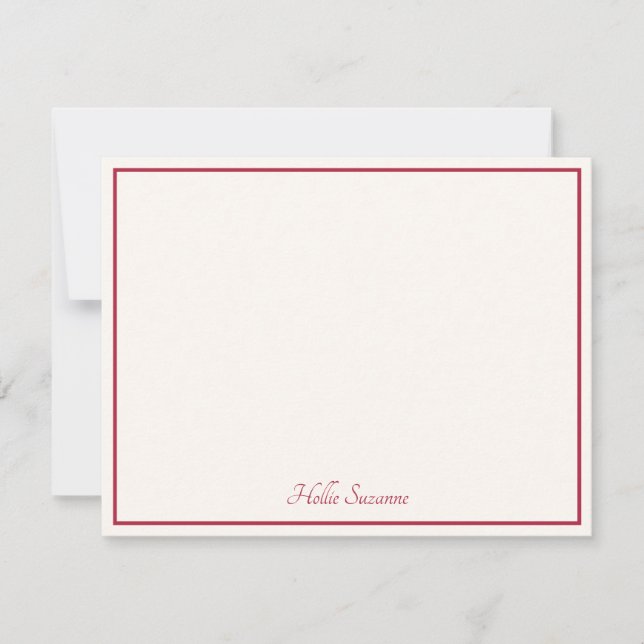 Chic Modern Minimalist Ivory & Red Personalized  Note Card (Front)